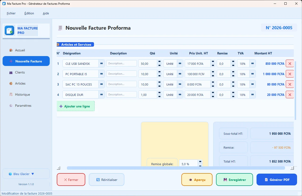 Création de factures