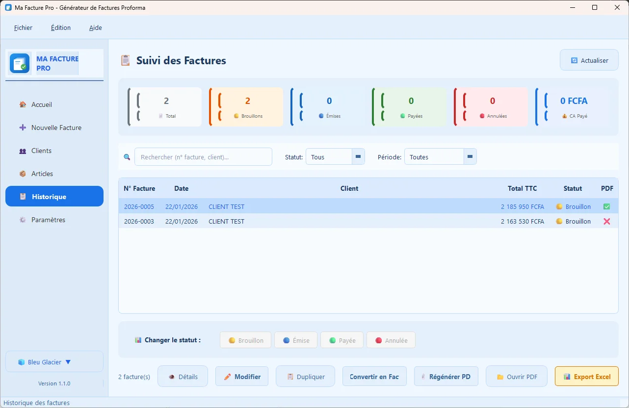 Historique des factures