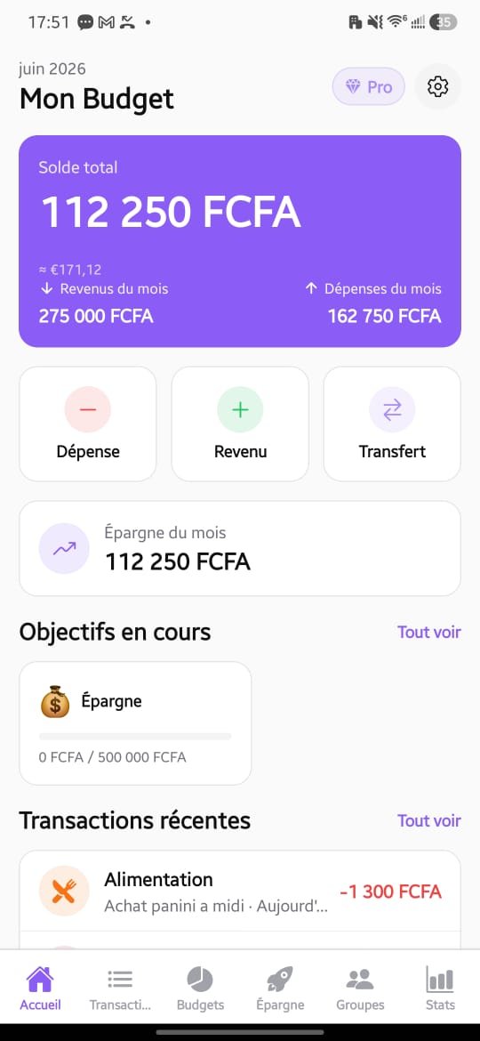 Écran d'accueil Mon Djai — solde et budget